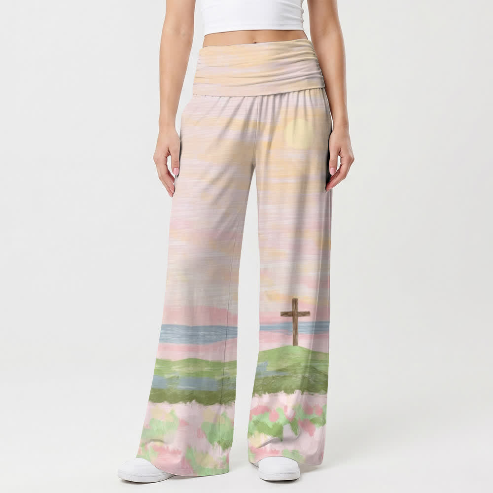 Christianartworkshop Watercolor Cross Landscape Lounge Women's Wide Leg Pants - image 1