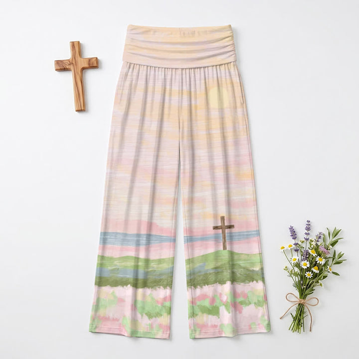 Christianartworkshop Watercolor Cross Landscape Lounge Women's Wide Leg Pants - US22,UK/AU26,EU54 - image 0
