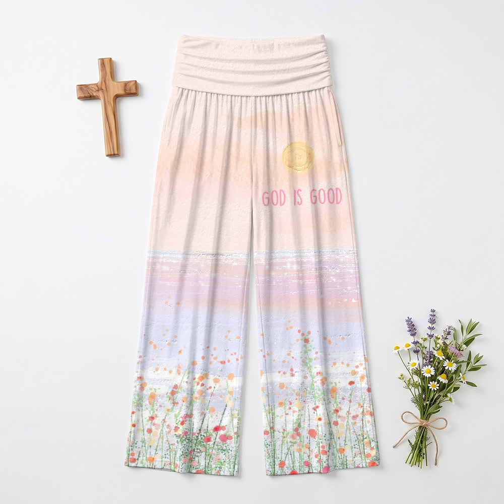Christianartworkshop God Is Good Floral Ombre Lounge Women's Wide Leg Pants - US22,UK/AU26,EU54 - image 0