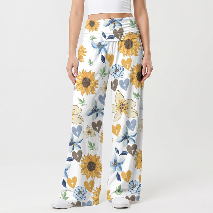 Christianartworkshop Sunflower Heart Print Lounge Women's Wide Leg Pants - image 1