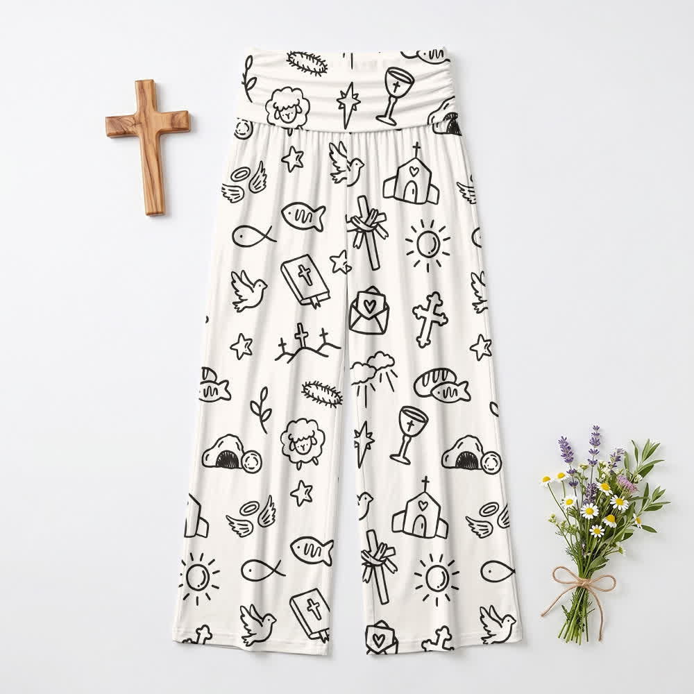 Christianartworkshop Dove And Church Sketch Lounge Women's Wide Leg Pants - US22,UK/AU26,EU54 - image 0