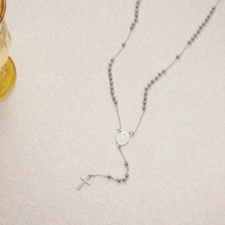 ChristianartworkshopBeaded Layered Chain With Holy Medal & Tiny Cross Pendant: Emblem of Pure Heavenly Devotion - D - image 4
