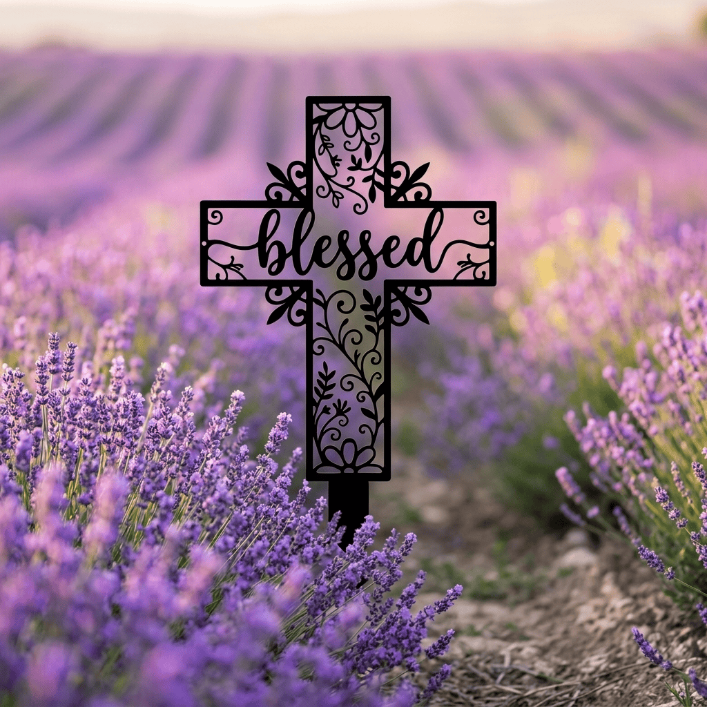 Christianartworkshop Blessed Lettering Hollow Cross Yard Metal Stake: Token of Abiding Divine Favor - image 7