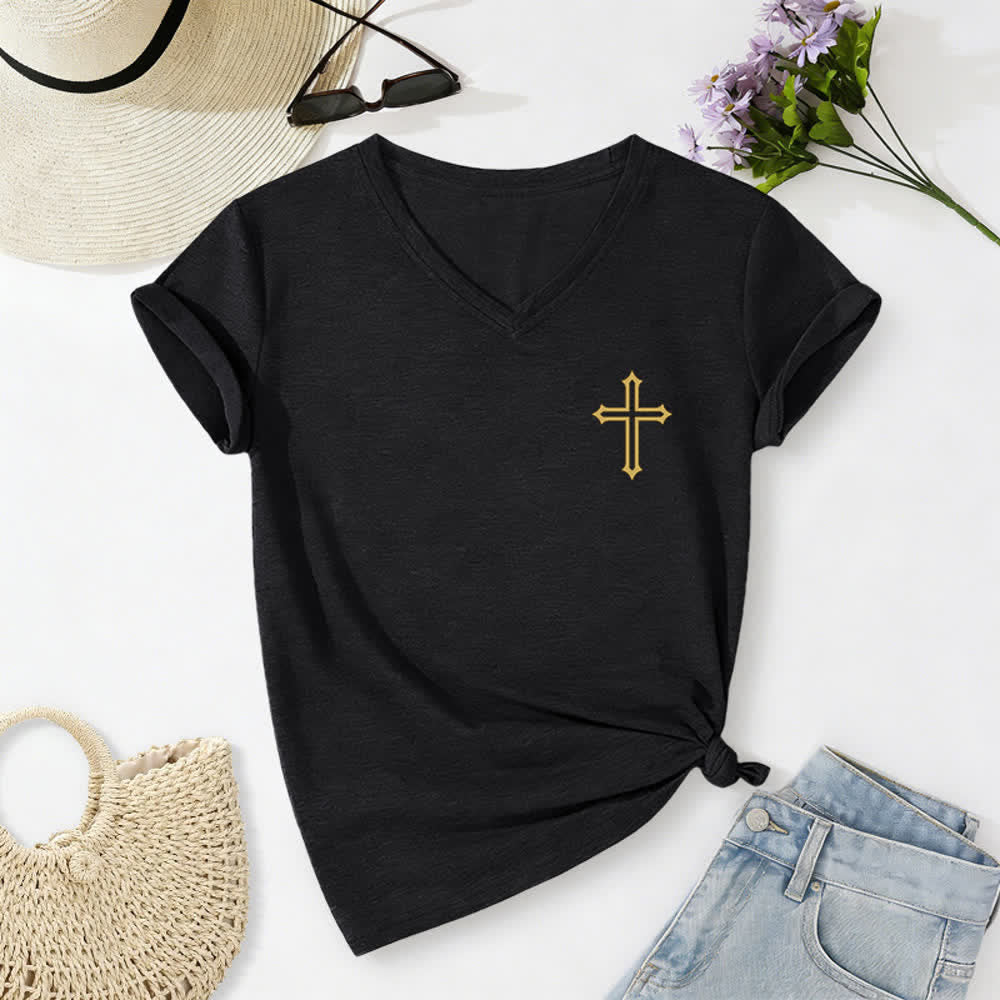Christianartworkshop Pray On It Side Knot Rolled Sleeve Women's V Neck Tee - image 2