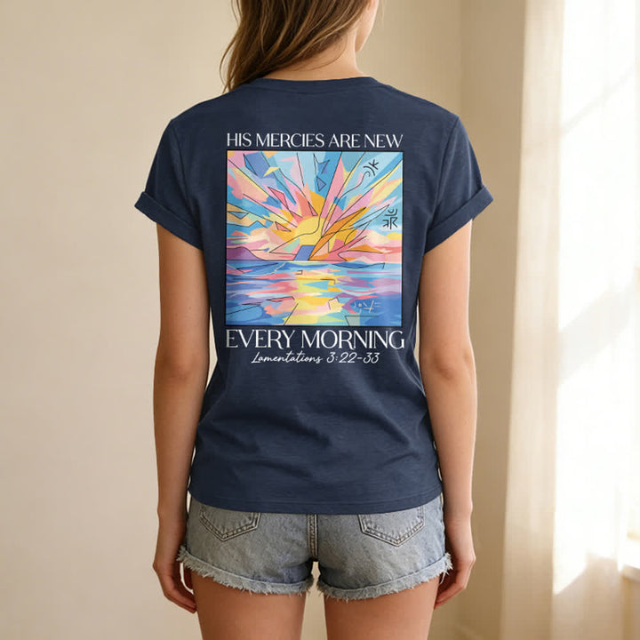 Christianartworkshop Grace Cross Rolled Sleeve Knot Hem Women's V Neck Tee - image 28