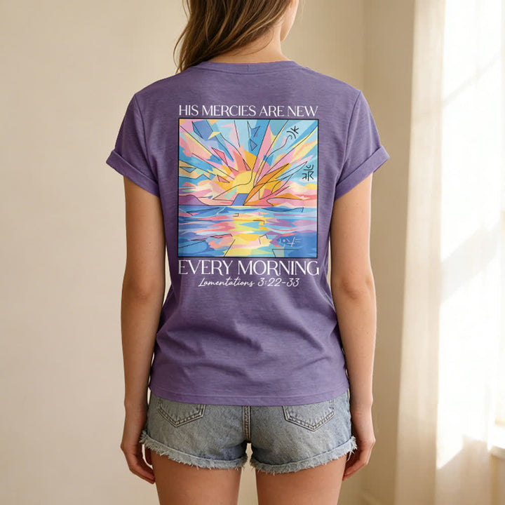Christianartworkshop Grace Cross Rolled Sleeve Knot Hem Women's V Neck Tee - image 52