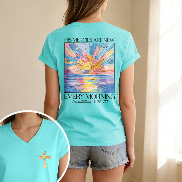 Christianartworkshop Grace Cross Rolled Sleeve Knot Hem Women's V Neck Tee - image 9
