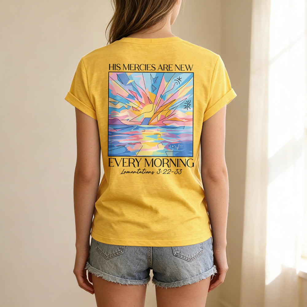 Christianartworkshop Grace Cross Rolled Sleeve Knot Hem Women's V Neck Tee - image 70