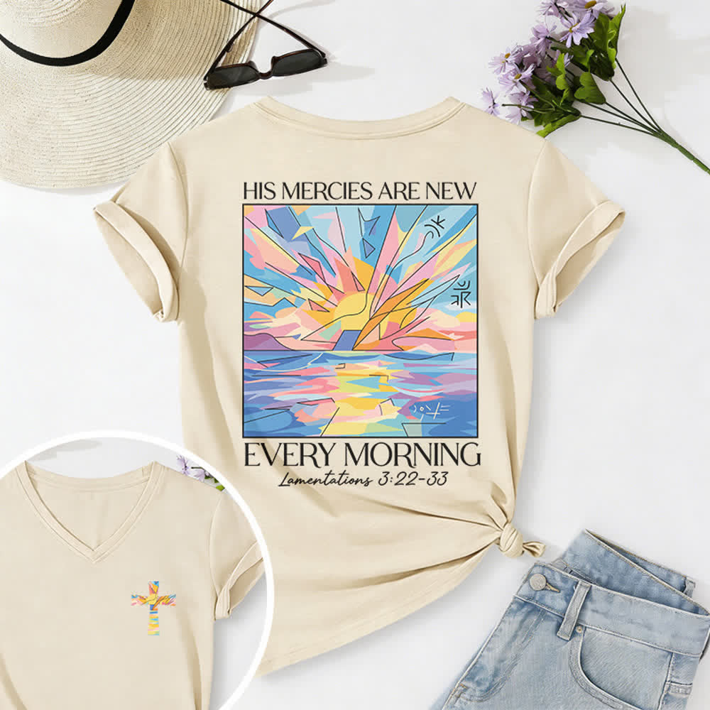 Christianartworkshop Grace Cross Rolled Sleeve Knot Hem Women's V Neck Tee - Beige - 2XL - image 30