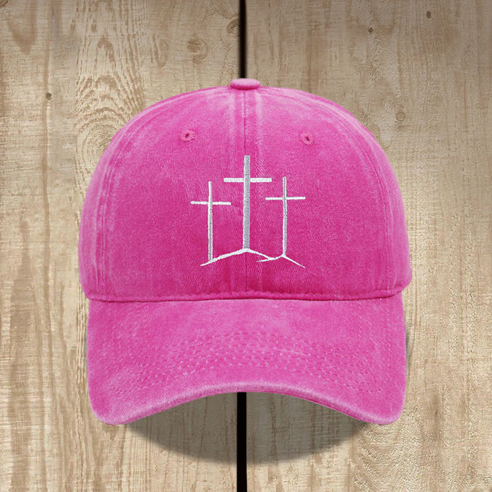 Christianartworkshop Three Crosses Faith Embroidery Classic Washed Hat - Rose - image 1