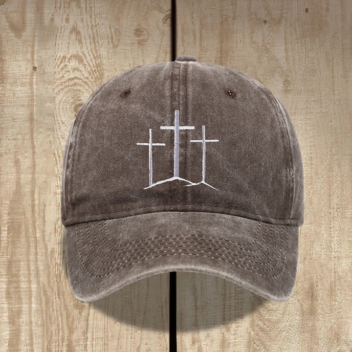 Christianartworkshop Three Crosses Faith Embroidery Classic Washed Hat - Coffee - image 9