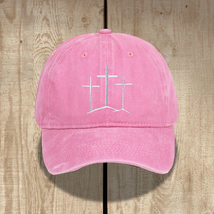Christianartworkshop Three Crosses Faith Embroidery Classic Washed Hat - Pink - image 6