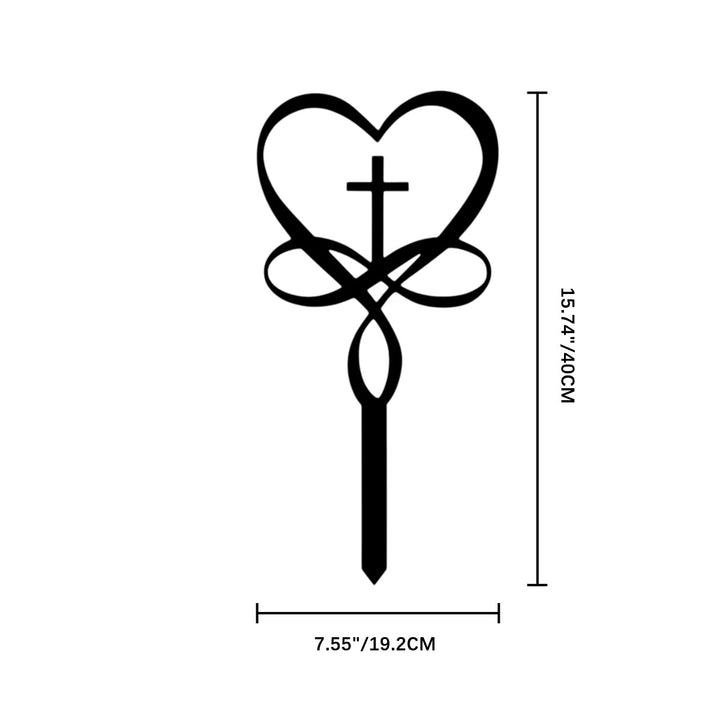Christianartworkshop Intertwined Heart Cross Metal Memorial Yard Stake: Token of Unbroken Celestial Devotion - 7.55"*15.74"*0.04'' / 19.2*40*0.1cm - image 3