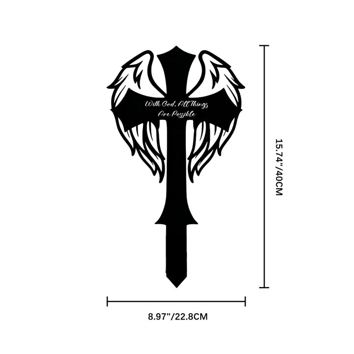 Christianartworkshop Winged Sacred Cross Laser Cut Metal Garden Stake: Emblem of Almighty Heavenly Power - 8.97"*15.74" *0.04''/ 22.8*40*0.1cm - image 9