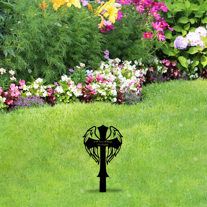 Christianartworkshop Winged Sacred Cross Laser Cut Metal Garden Stake: Emblem of Almighty Heavenly Power - image 6
