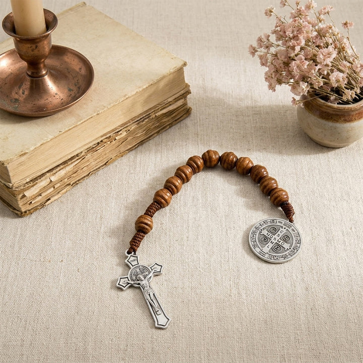 Christianartworkshop Saint Benedict Guardian Medal Jesus Crucifix Car Rearview Mirror Pendant: Token of Peaceful Driving Blessing - image 3