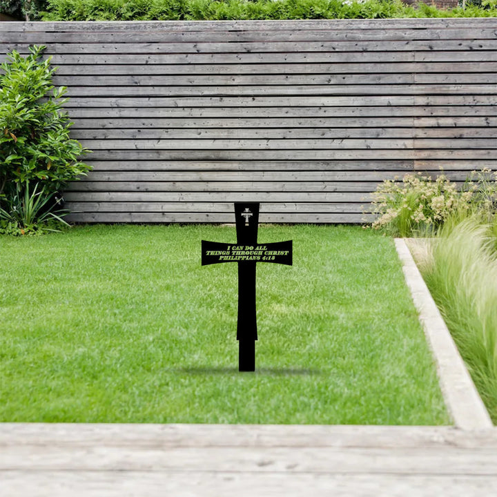 Christianartworkshop Traditional Cross Shape Metal Yard Stake With Uplifting Bible Quote: Token of Steadfast Divine Fortitude - image 2