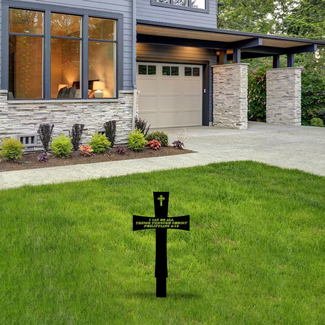 Christianartworkshop Traditional Cross Shape Metal Yard Stake With Uplifting Bible Quote: Token of Steadfast Divine Fortitude - image 3