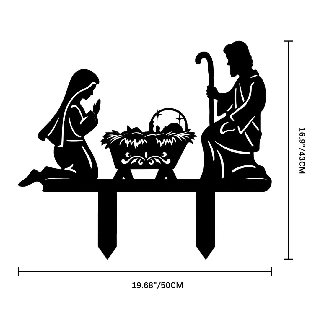 Christianartworkshop Holy Family Manger Silhouette Metal Yard Stake: Token of Serene Sacred Nativity Warmth - 16.93''*19.69''*0.06''/43*50*0.15cm - image 8