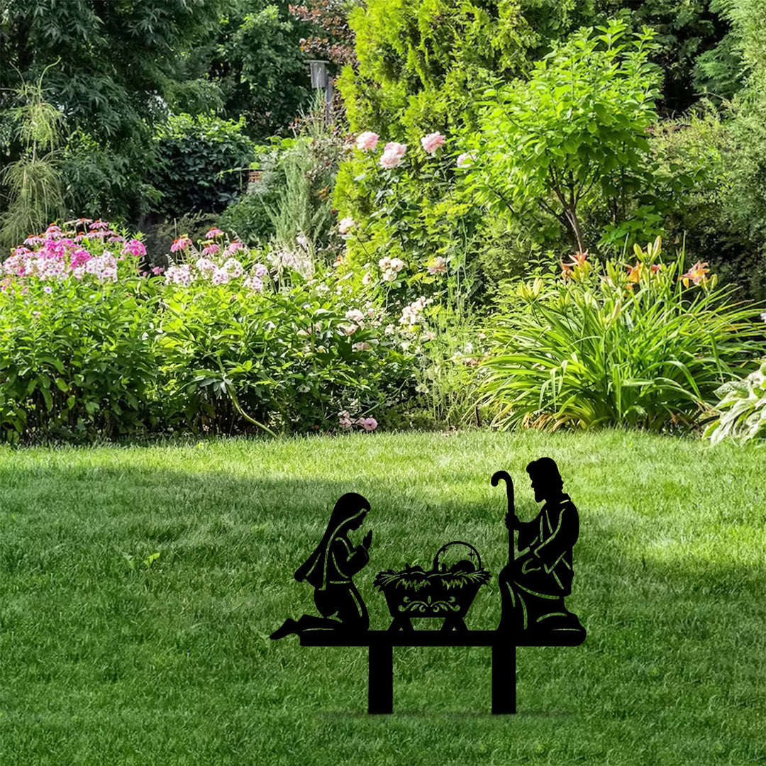 Christianartworkshop Holy Family Manger Silhouette Metal Yard Stake: Token of Serene Sacred Nativity Warmth - image 4