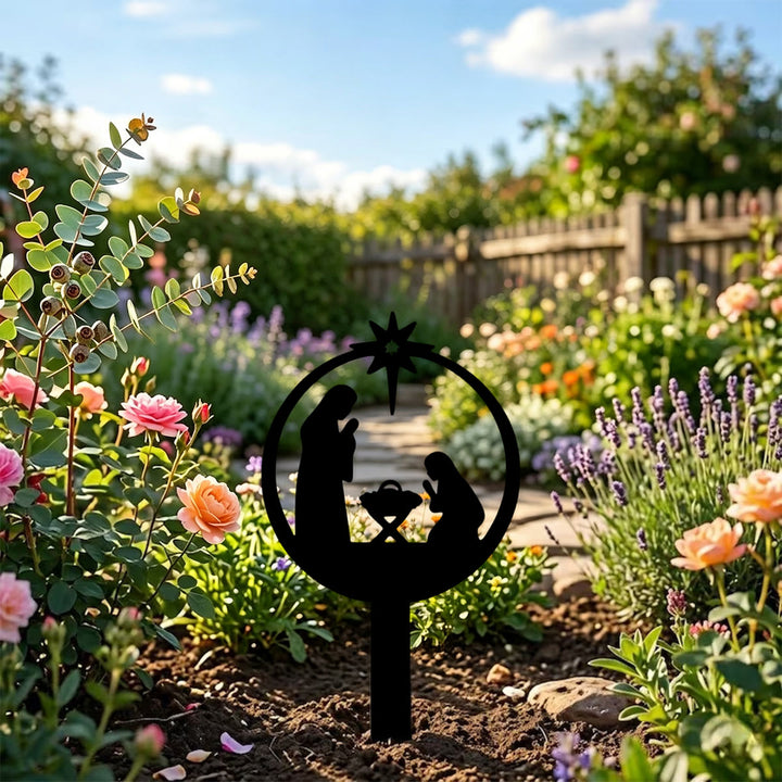 Christianartworkshop Round Silhouette Holy Family Yard Metal Stake: Token of Warm Sacred Nightly Grace for Yard - image 6