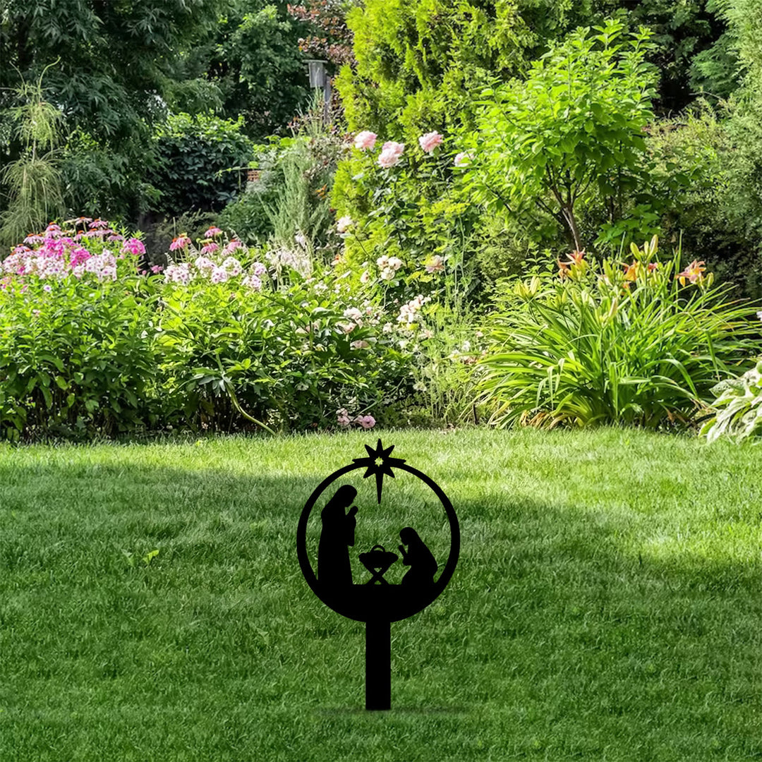 Christianartworkshop Round Silhouette Holy Family Yard Metal Stake: Token of Warm Sacred Nightly Grace for Yard - image 8