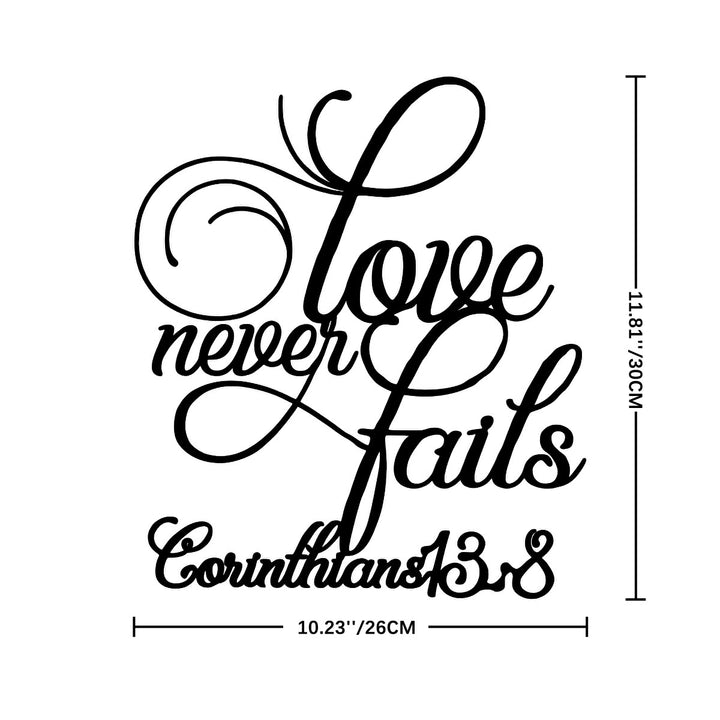 Christianartworkshop Flourish Script Love Never Fails Metal Wall Decoration: Emblem of Eternal Heavenly Affection - 10.23"*11.81"*0.04'' / 26*30*0.1cm - image 5