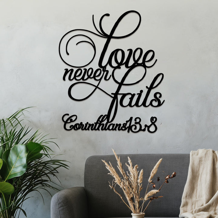 Christianartworkshop Flourish Script Love Never Fails Metal Wall Decoration: Emblem of Eternal Heavenly Affection - image 3