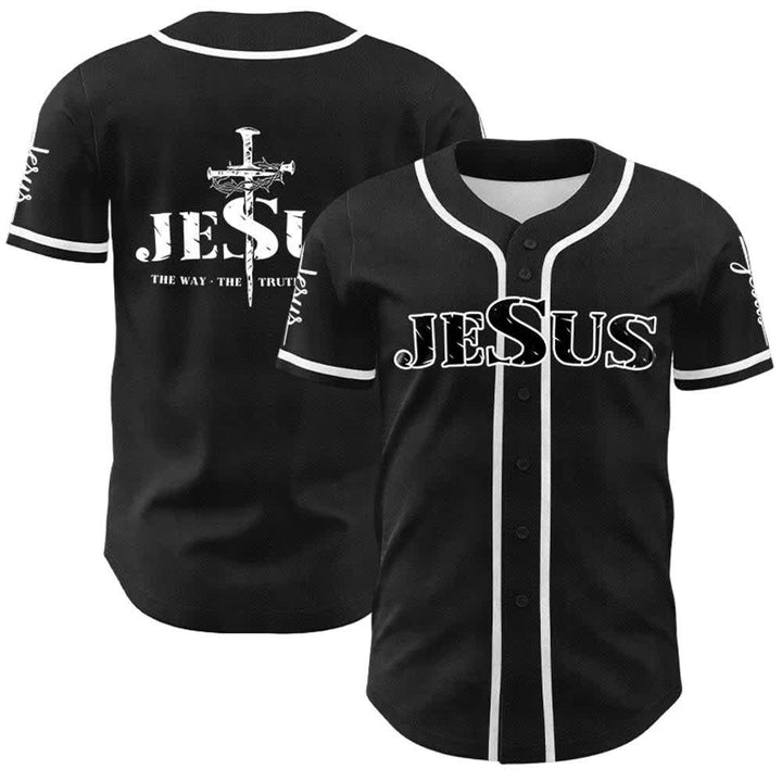 Christianartworkshop Jesus Cross Nail and Crown of Thorns Baseball Jersey - Black Jesus - White - 5XL - image 8