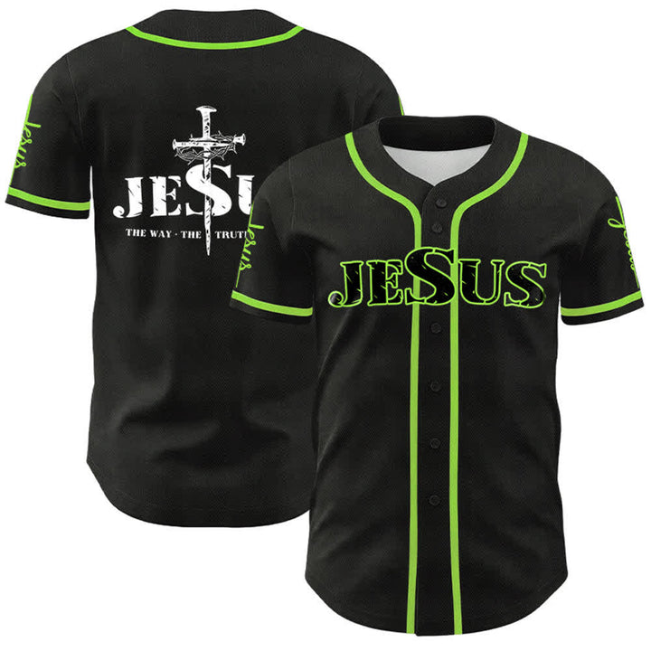 Christianartworkshop Jesus Cross Nail and Crown of Thorns Baseball Jersey - Black Jesus - Green - 5XL - image 22
