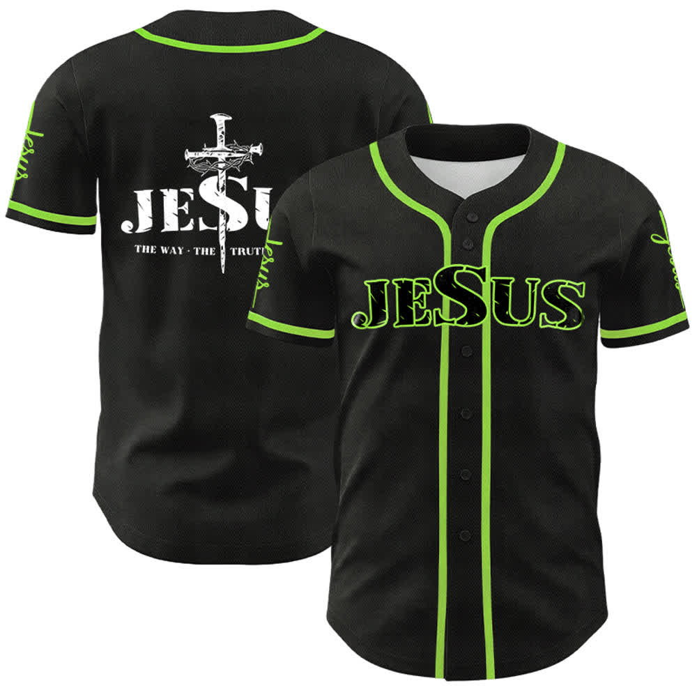 Christianartworkshop Jesus Cross Nail and Crown of Thorns Baseball Jersey - Black Jesus - Green - 5XL - image 26