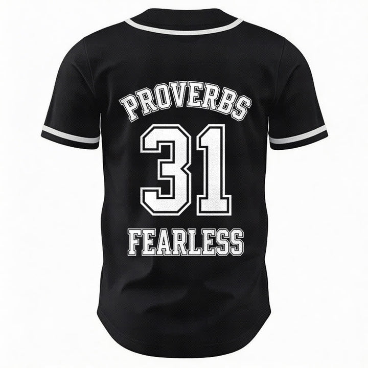 Christianartworkshop Proverbs 31 Fearless Faith Graphic Unisex Baseball Jersey - image 1