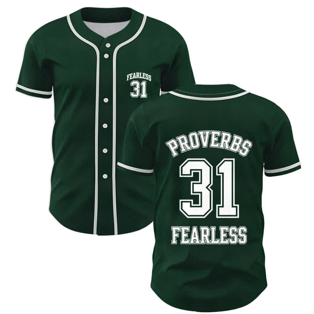 Christianartworkshop Proverbs 31 Fearless Faith Graphic Unisex Baseball Jersey - Green - 5XL - image 42