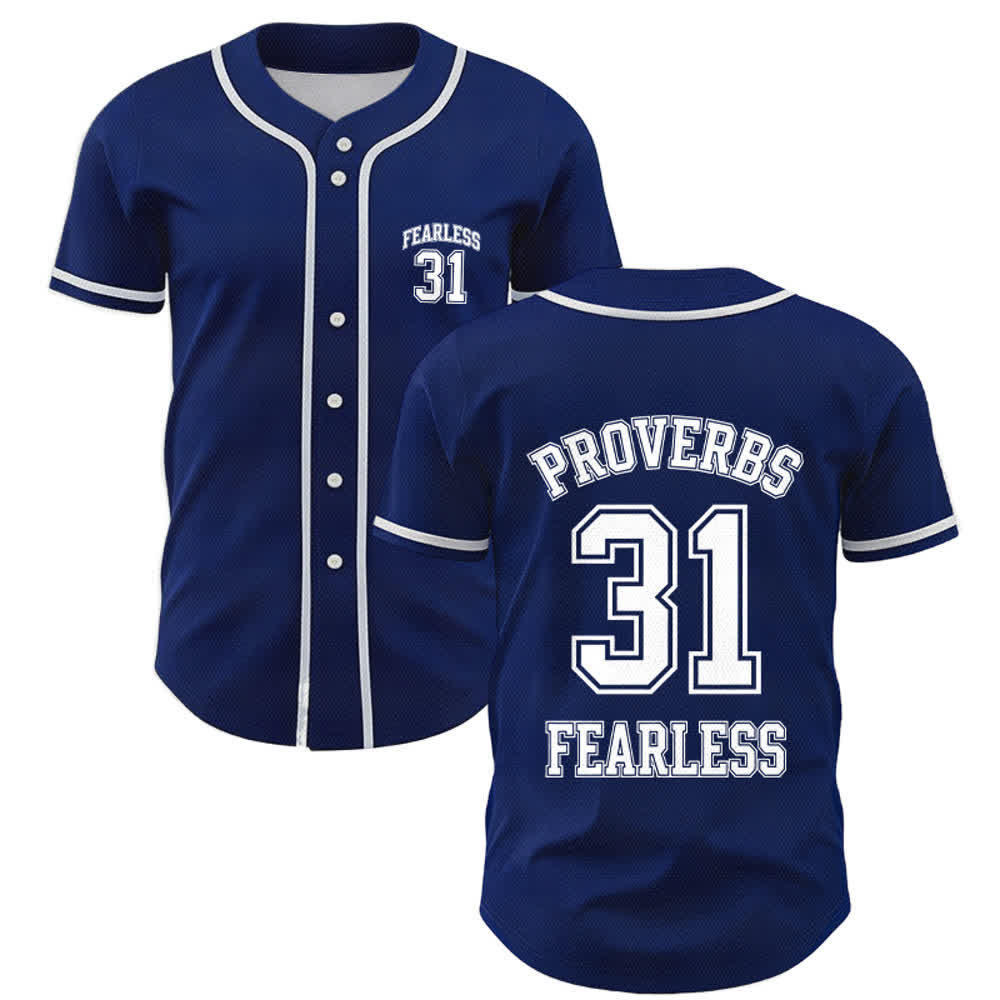 Christianartworkshop Proverbs 31 Fearless Faith Graphic Unisex Baseball Jersey - Navy Blue - 5XL - image 14