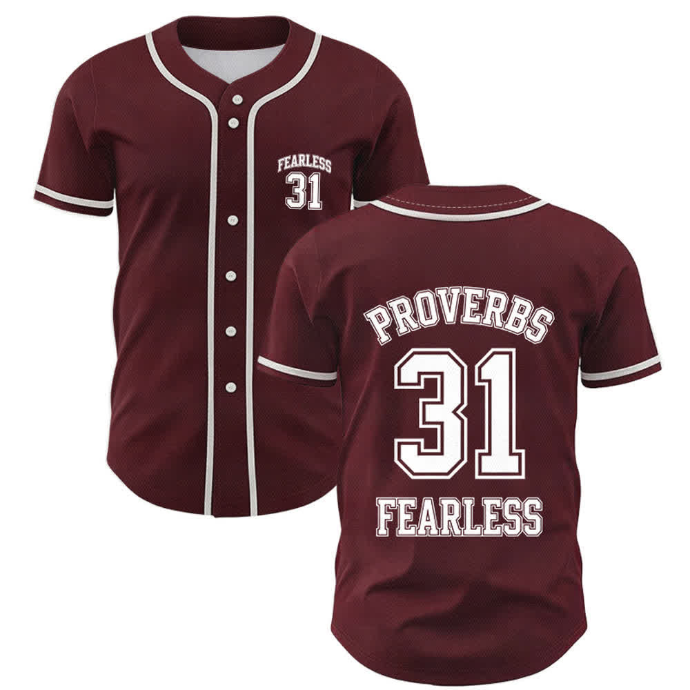 Christianartworkshop Proverbs 31 Fearless Faith Graphic Unisex Baseball Jersey - Wine - 5XL - image 28