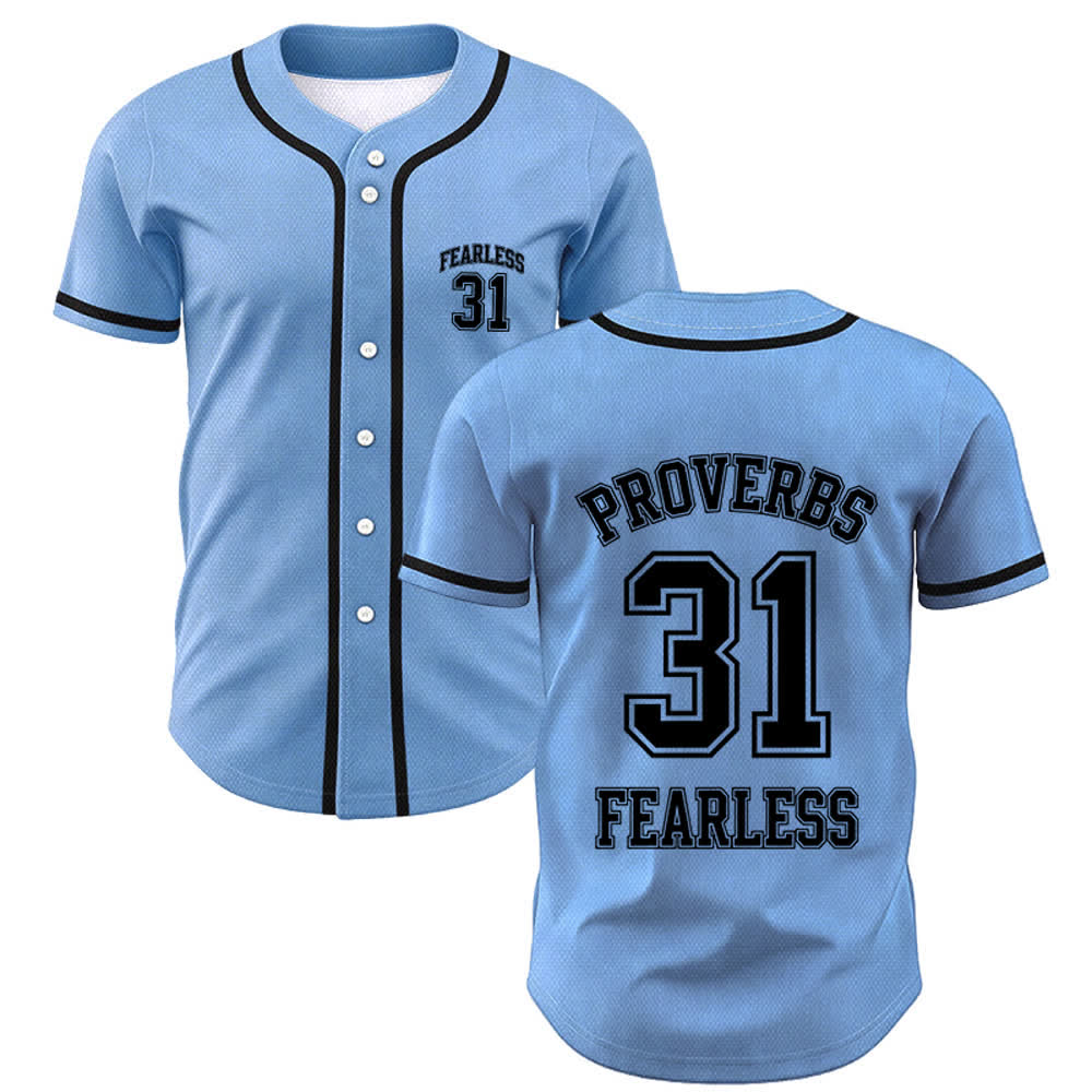 Christianartworkshop Proverbs 31 Fearless Faith Graphic Unisex Baseball Jersey - Blue - 5XL - image 35