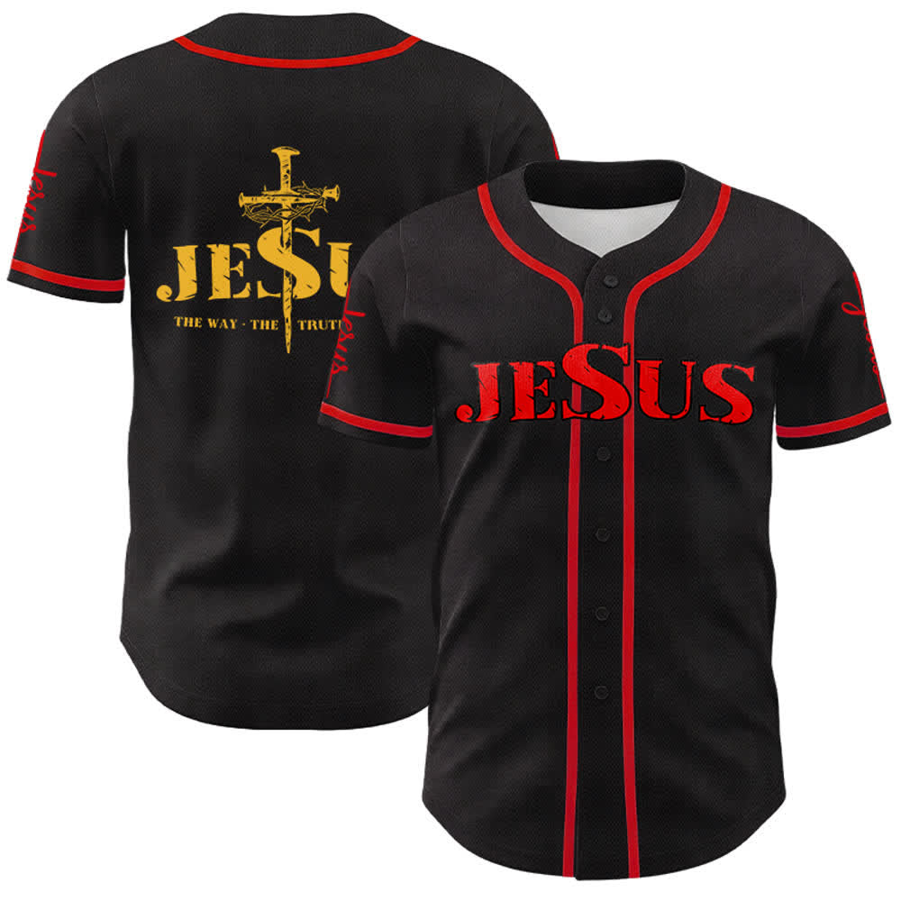 Christianartworkshop Jesus Cross Nail and Crown of Thorns Baseball Jersey - Red Jesus - Red - 5XL - image 38