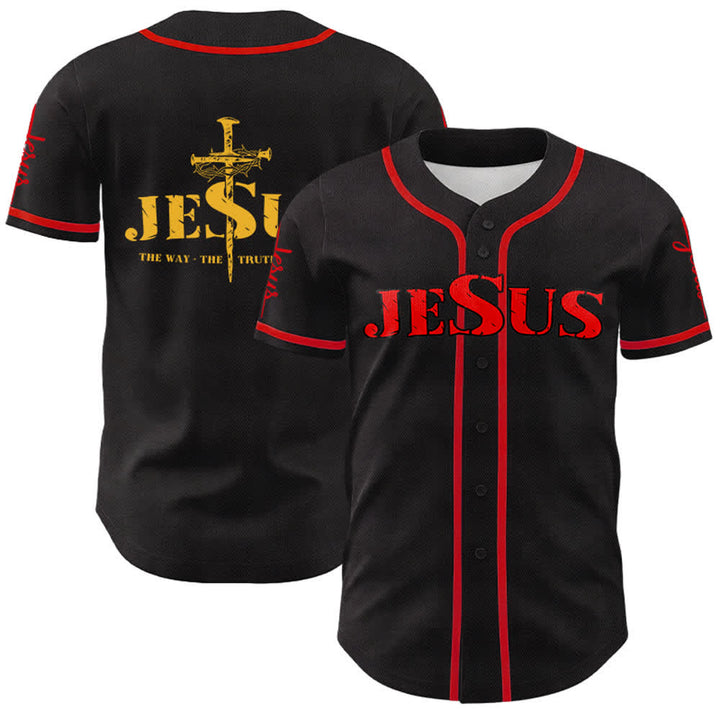 Christianartworkshop Jesus Cross Nail and Crown of Thorns Baseball Jersey - Red Jesus - Red - 5XL - image 38