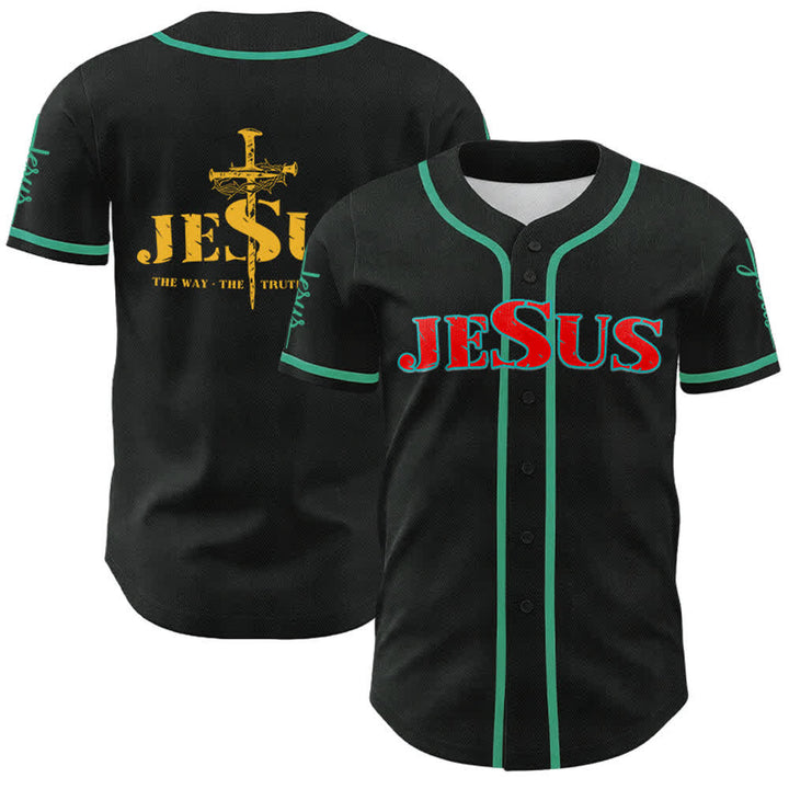 Christianartworkshop Jesus Cross Nail and Crown of Thorns Baseball Jersey - Red Jesus - Lake Blue - 5XL - image 44