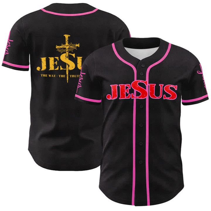 Christianartworkshop Jesus Cross Nail and Crown of Thorns Baseball Jersey - Red Jesus - Pink - 5XL - image 50