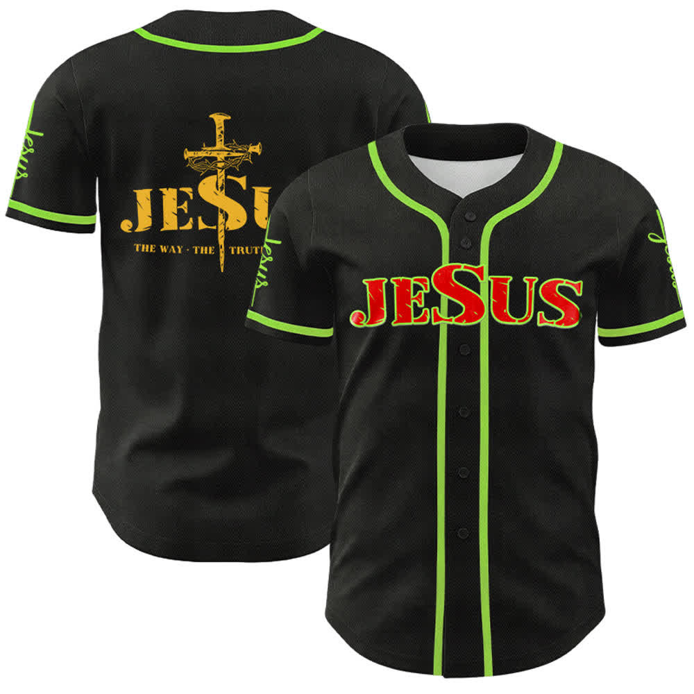 Christianartworkshop Jesus Cross Nail and Crown of Thorns Baseball Jersey - Red Jesus - Green - 5XL - image 53