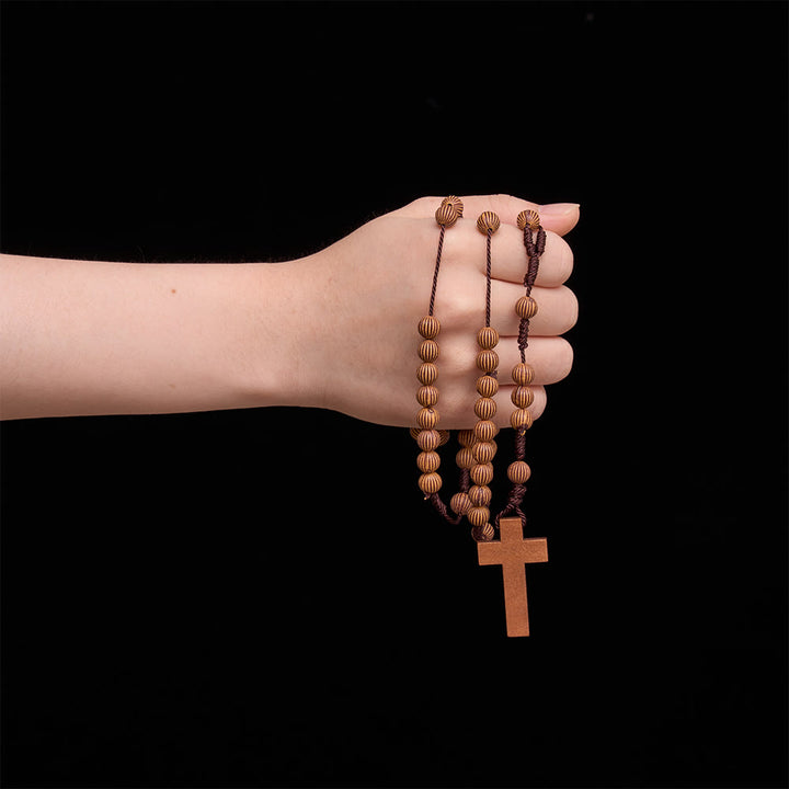 Christianartworkshop Braided Dark Cord Faux Timber Plastic Rosary With Cross Charm: Symbol of Low-Maintenance Devotional Ornament - image 1