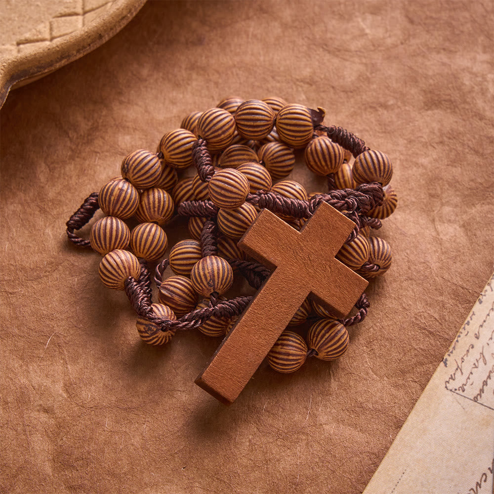 Christianartworkshop Braided Dark Cord Faux Timber Plastic Rosary With Cross Charm: Symbol of Low-Maintenance Devotional Ornament - image 5