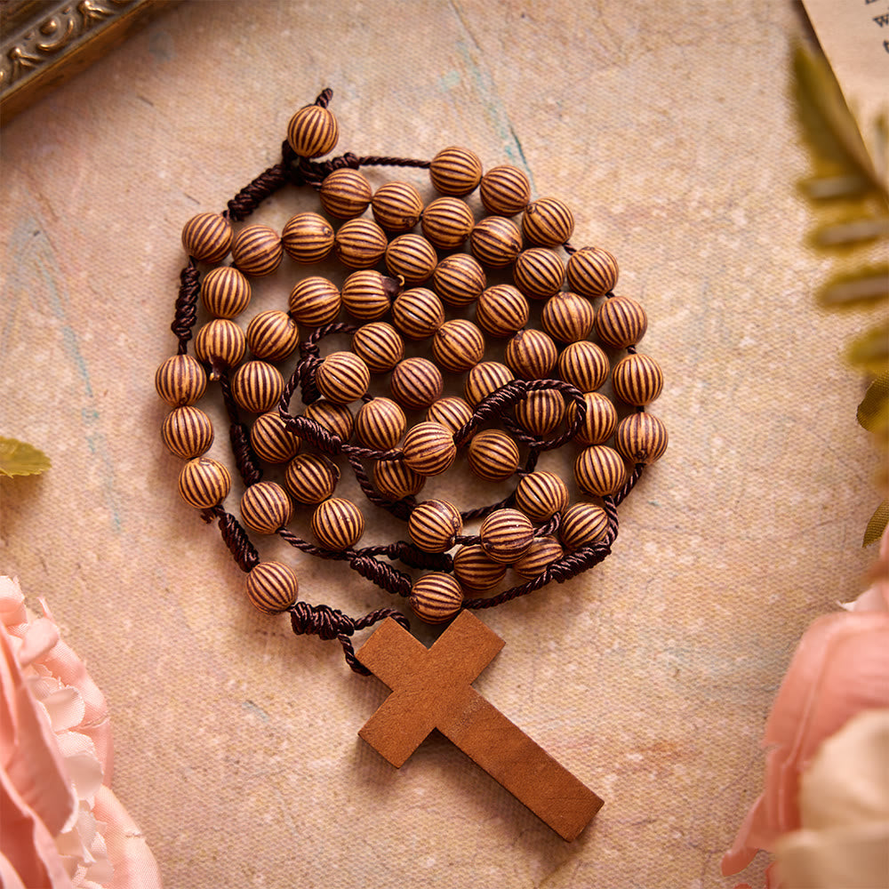 Christianartworkshop Braided Dark Cord Faux Timber Plastic Rosary With Cross Charm: Symbol of Low-Maintenance Devotional Ornament - image 4