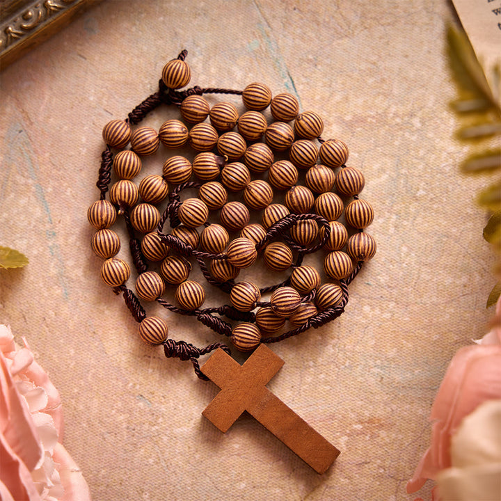 Christianartworkshop Braided Dark Cord Faux Timber Plastic Rosary With Cross Charm: Symbol of Low-Maintenance Devotional Ornament - image 4