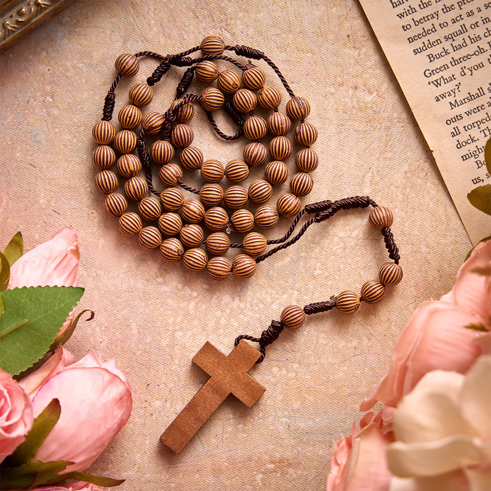 Christianartworkshop Braided Dark Cord Faux Timber Plastic Rosary With Cross Charm: Symbol of Low-Maintenance Devotional Ornament - image 2