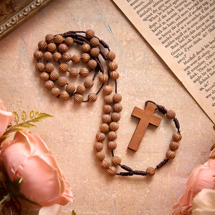Christianartworkshop Braided Dark Cord Faux Timber Plastic Rosary With Cross Charm: Symbol of Low-Maintenance Devotional Ornament - image 3