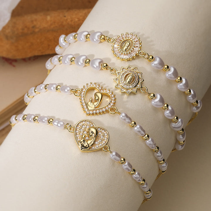 Christianartworkshop Refined Multi‑Style Holy‑Medallion Pearl Bracelet: Icon of Quiet Spiritual Strength for Everyday Wear - image 0