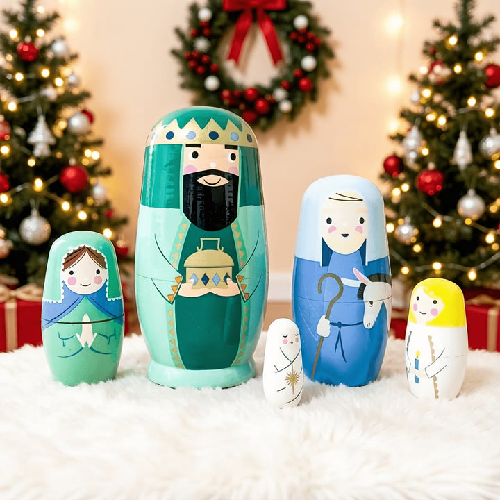 Christianartworkshop Nativity Scene Wooden Nesting Dolls: A Whimsical Retelling of The Holy Night - image 3