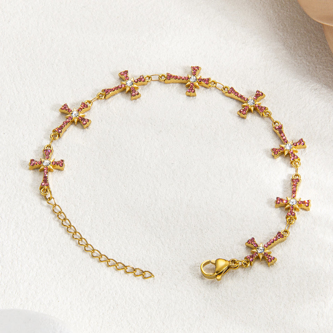 Christianartworkshop Sparkling Paved‑Stone Cross Link Bracelet: Emblem of Radiant Heavenly Blessings - Pink - image 8